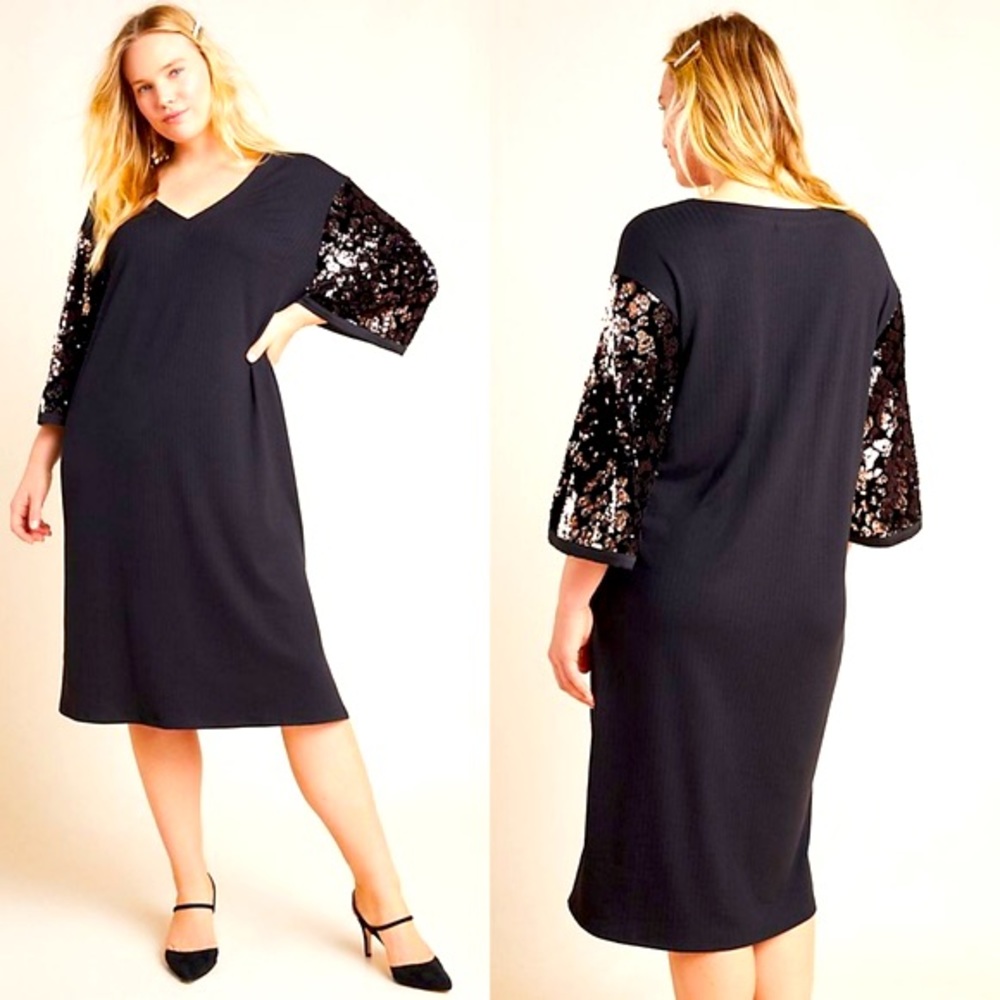 NWT! ANTHRO/RO&DE Ariel Sequined Sleeve Midi Dress